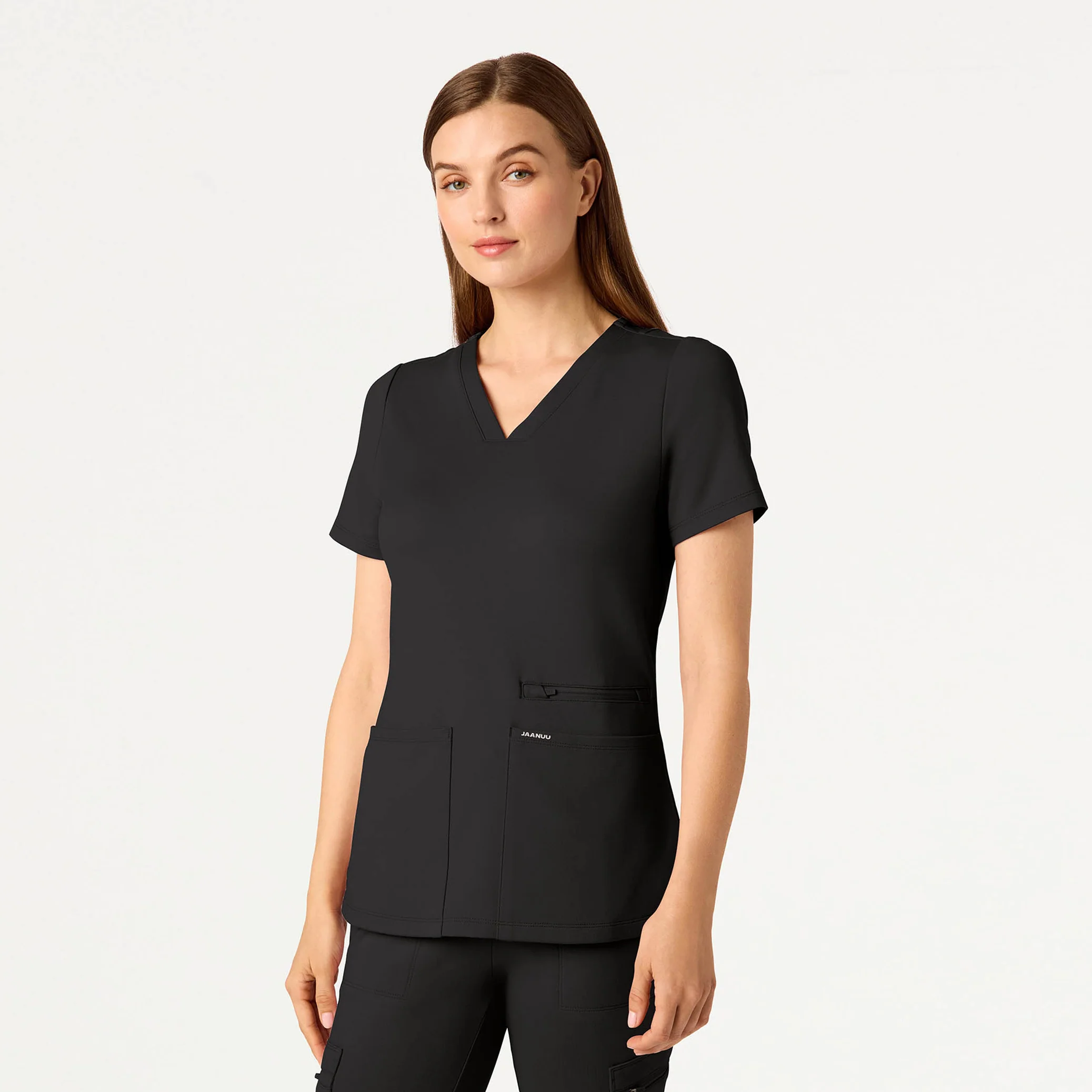 Kass Slim 4-Pocket UltraSOFT™ Scrub Top - Charcoal