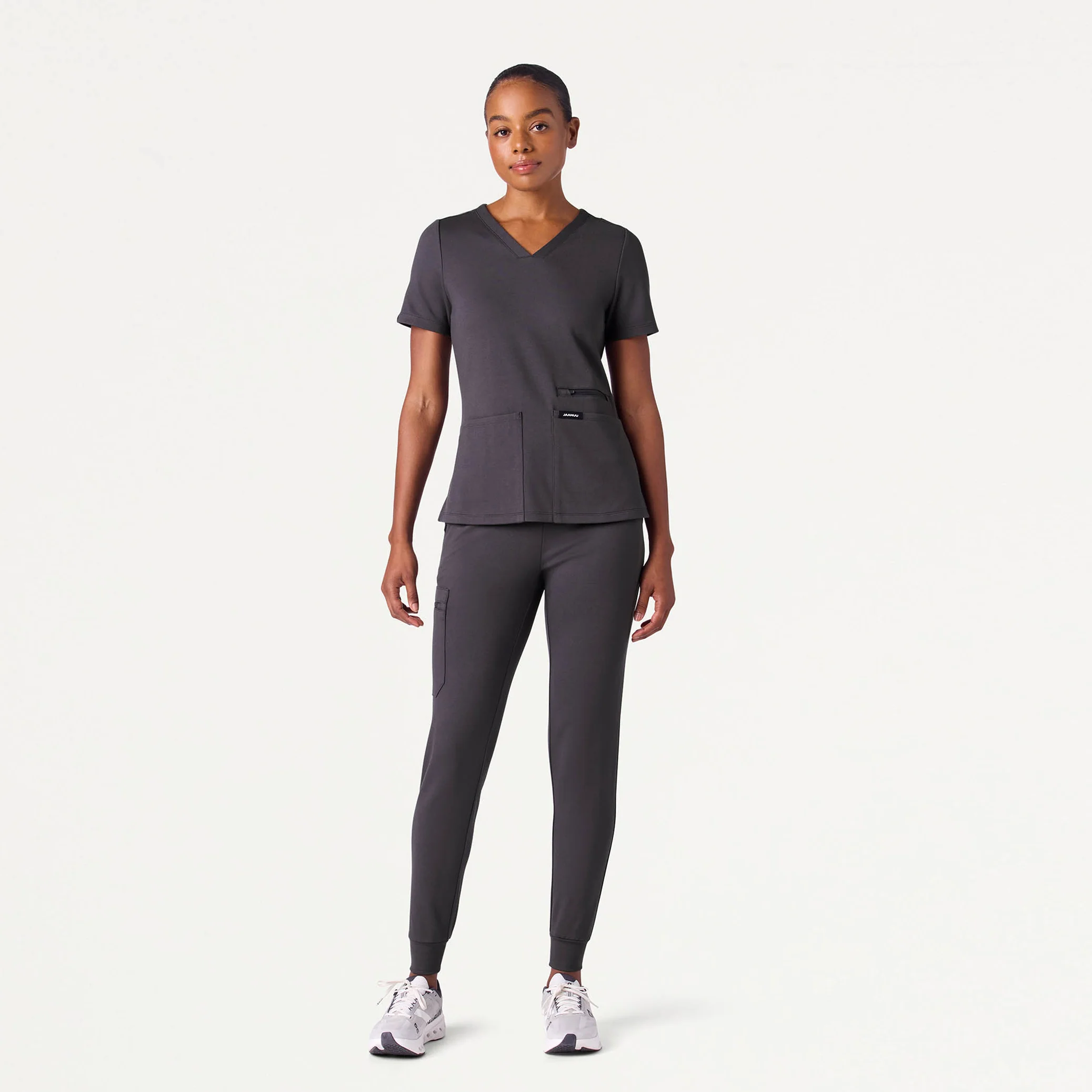 Kass Slim 4-Pocket UltraSOFT™ Scrub Top - Harbor Gray - Image 2