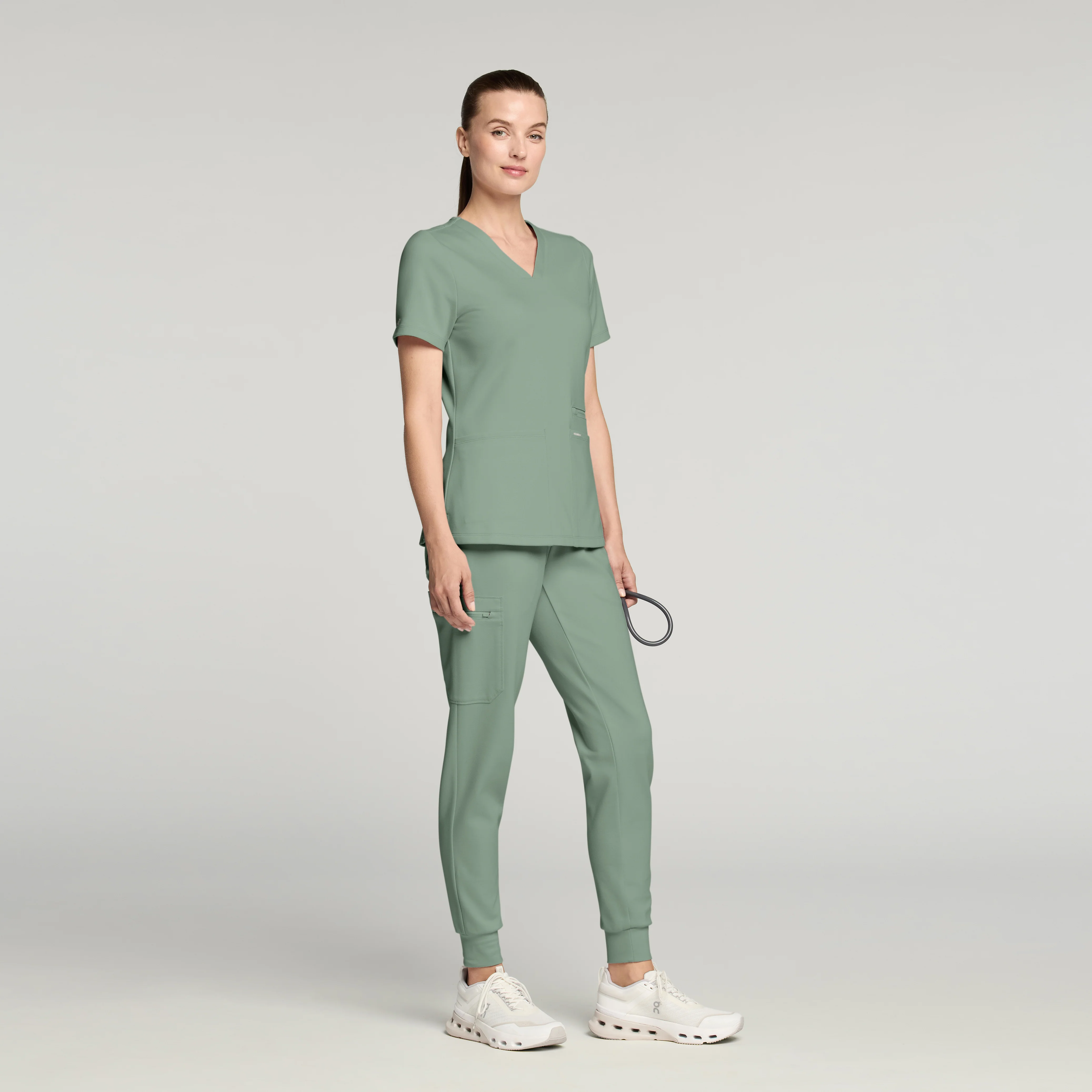 Kass Slim 4-Pocket UltraSOFT™ Scrub Top - Sage - Image 3
