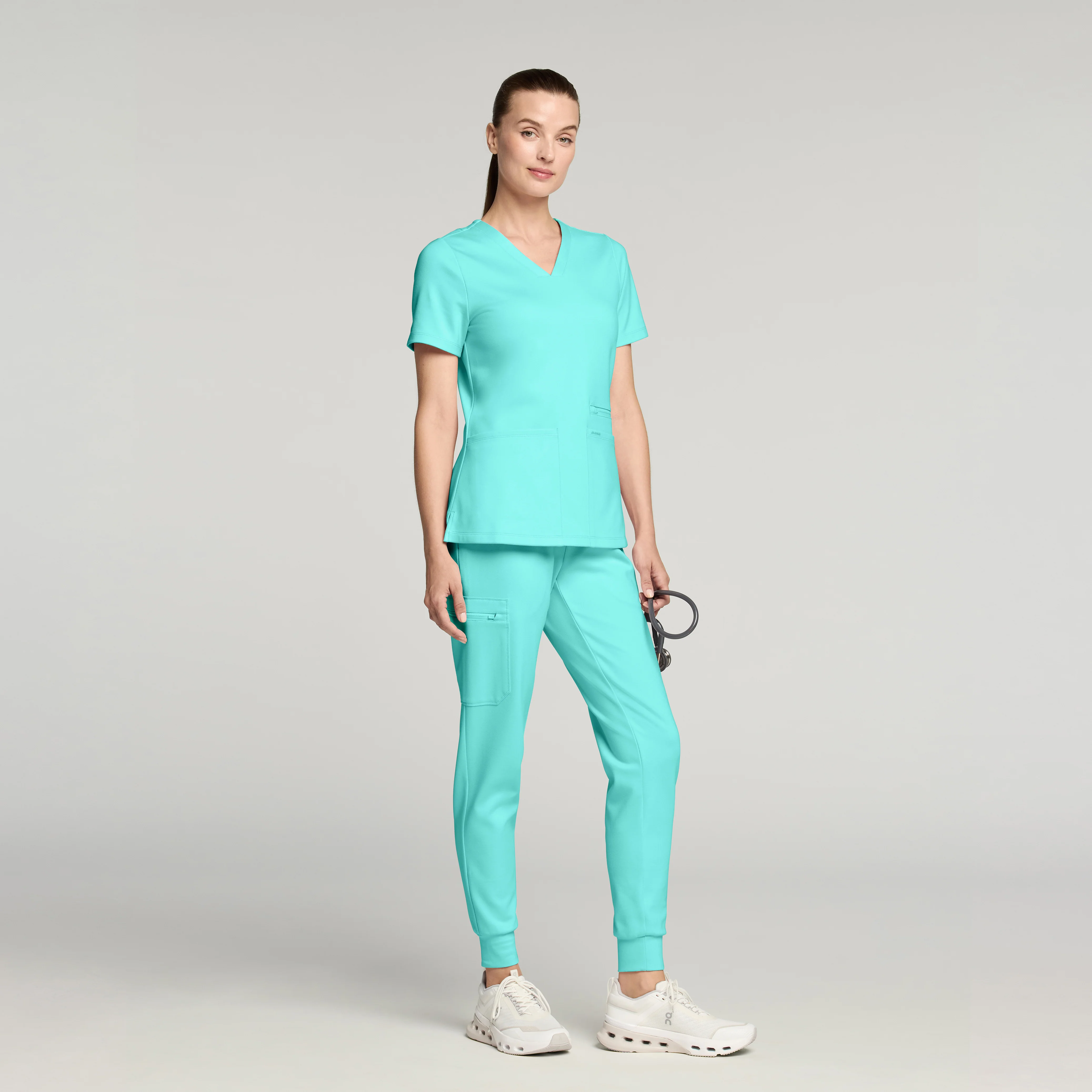 Kass Slim 4-Pocket UltraSOFT™ Scrub Top - Surf - Image 2