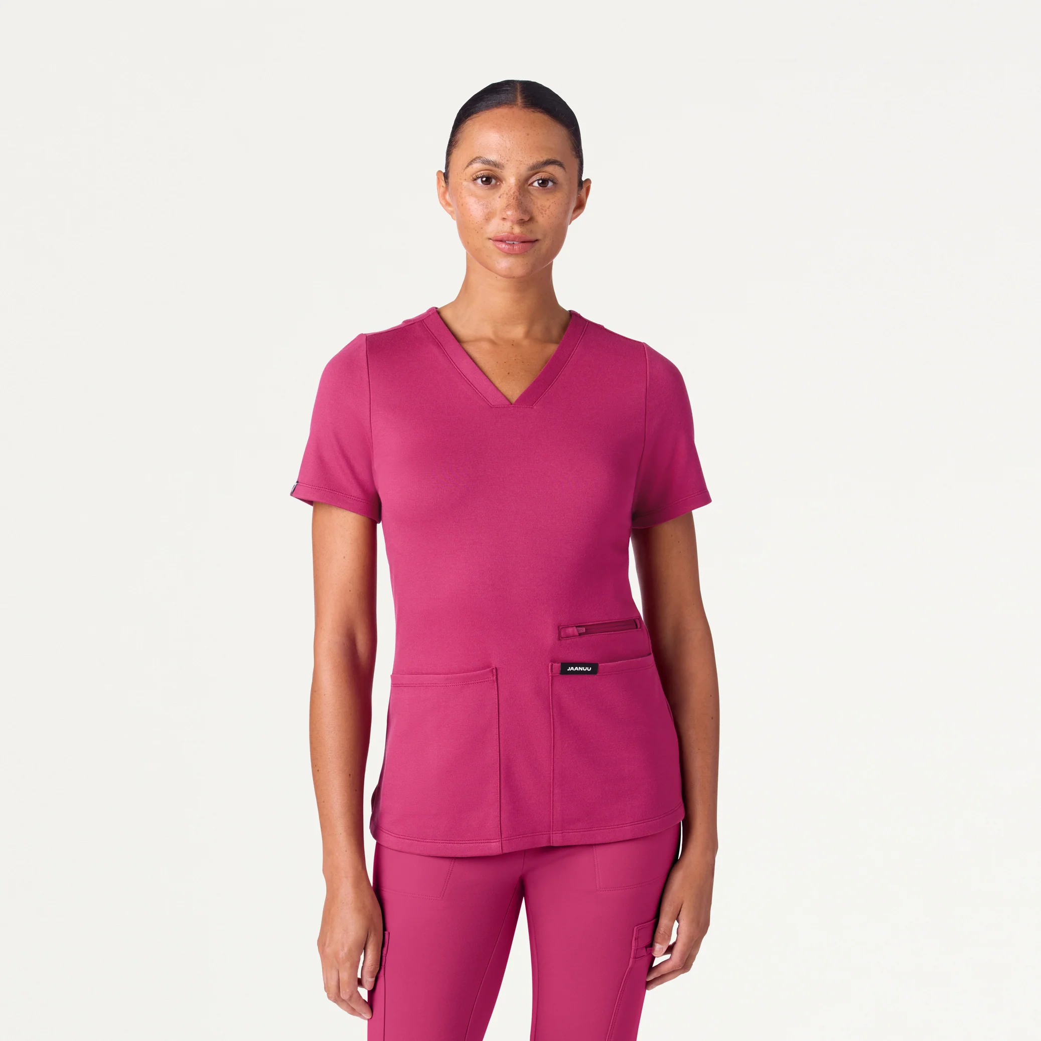 Kass Slim 4-Pocket UltraSOFT™ Scrub Top - Wild Berry