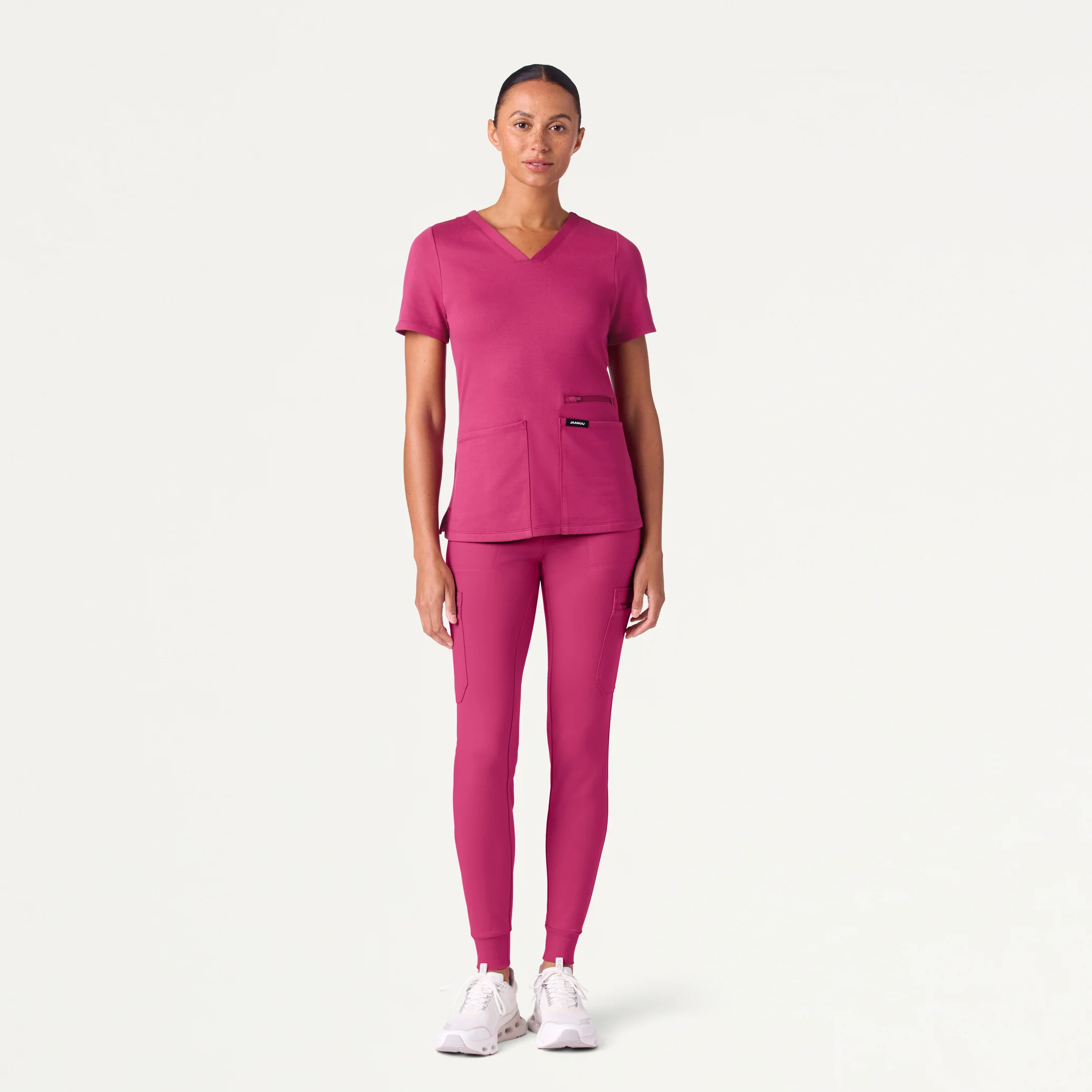Kass Slim 4-Pocket UltraSOFT™ Scrub Top - Wild Berry - Image 2