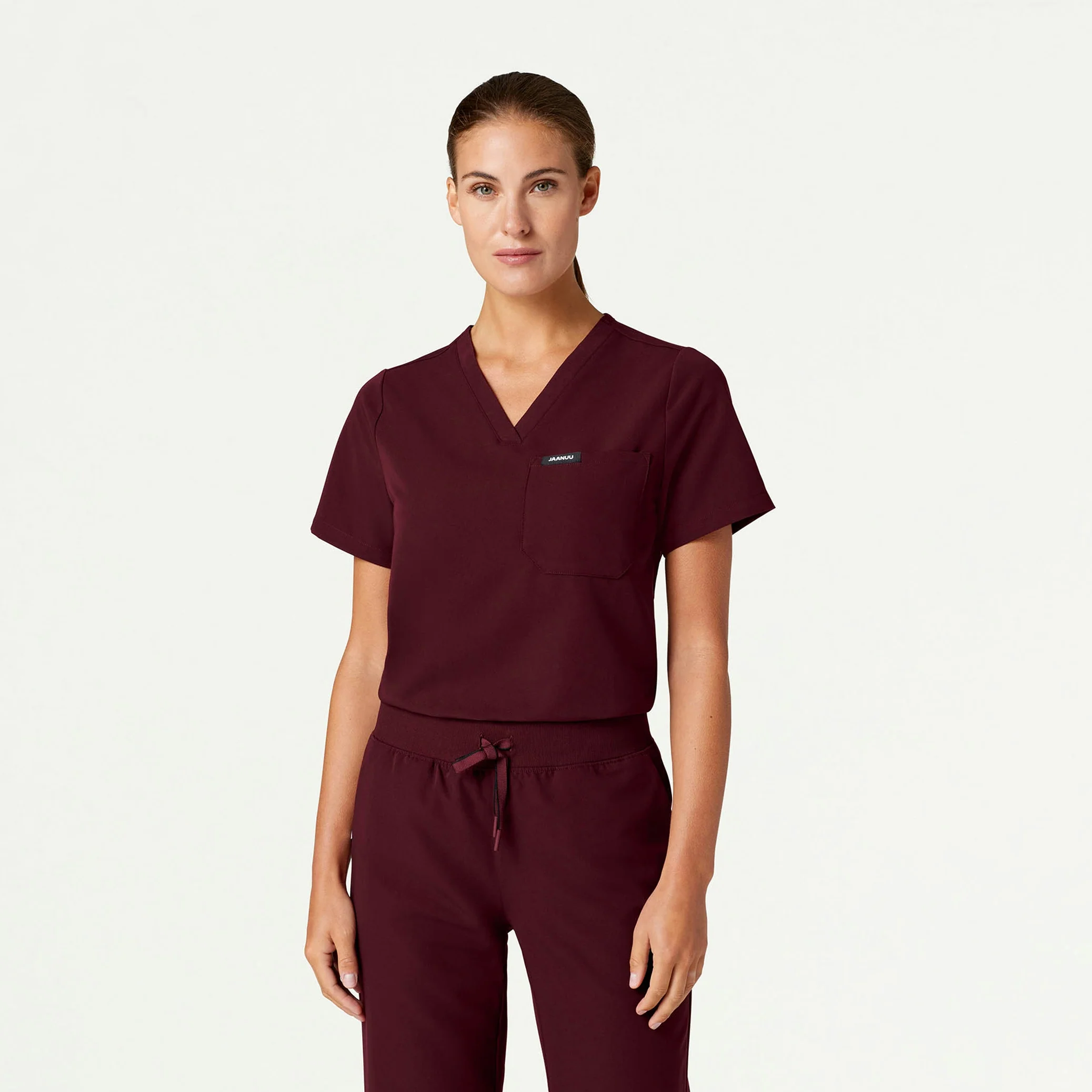Rhena Essential 1-Pocket Scrub Top - Burgundy