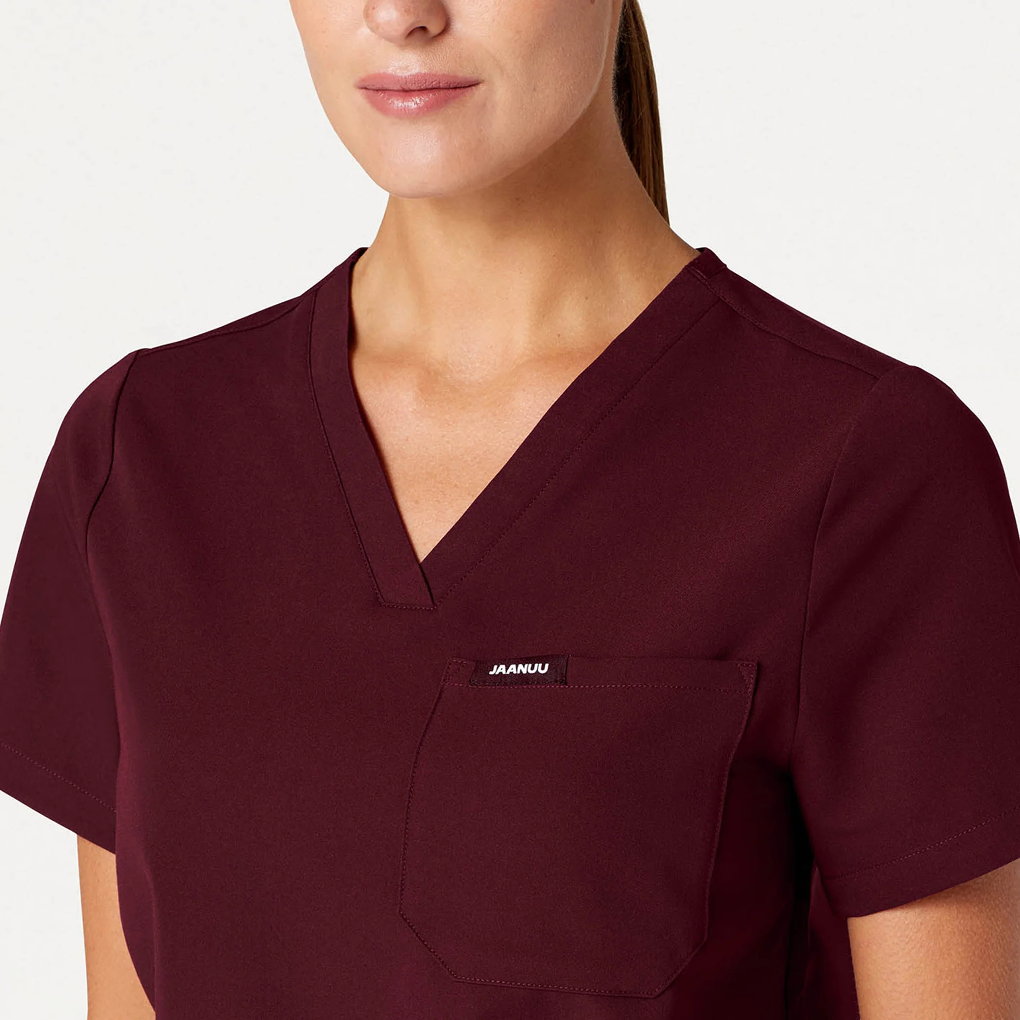 Rhena Essential 1-Pocket Scrub Top - Burgundy - Image 4