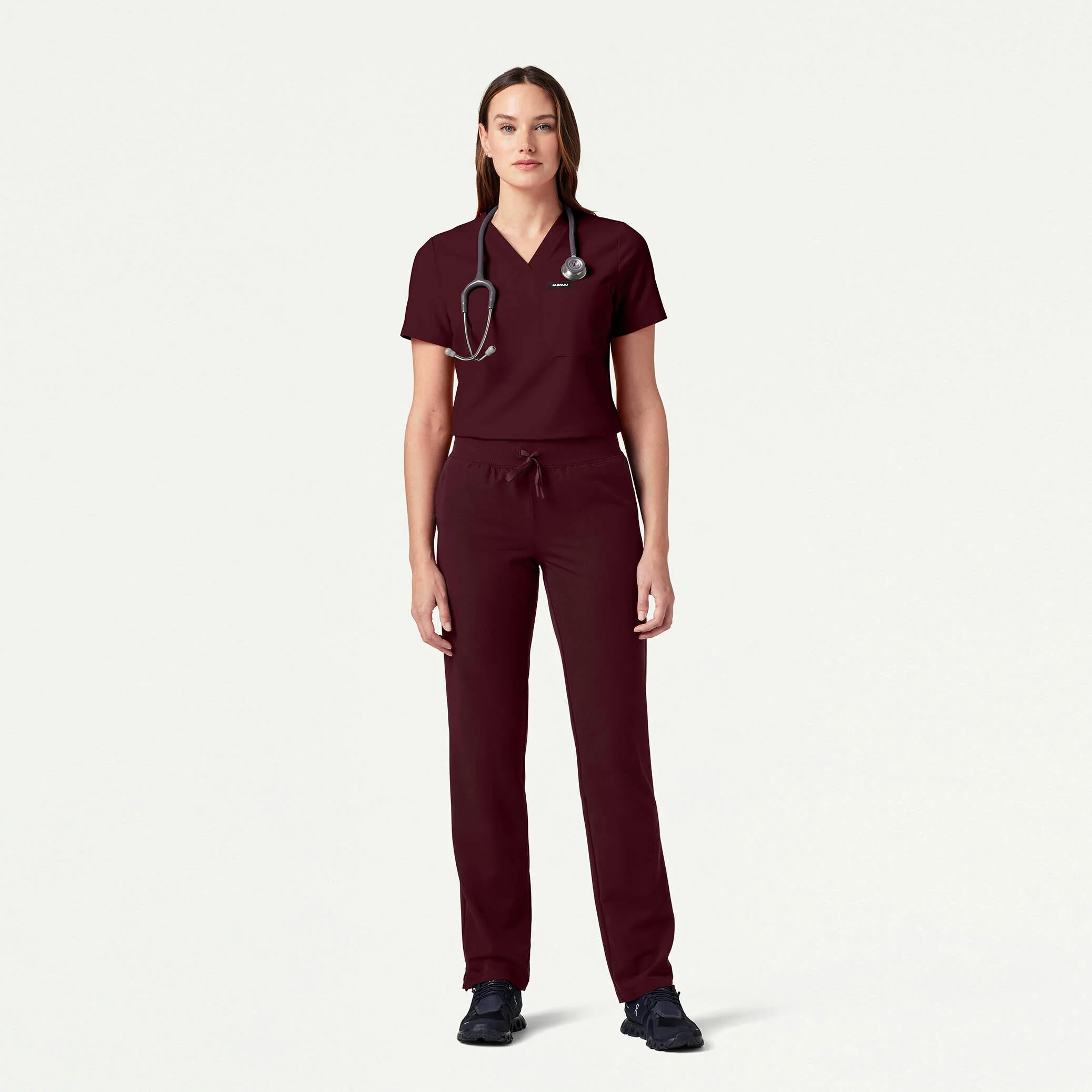 Rhena Slim Essential 1-Pocket Scrub Top - Burgundy - Image 2