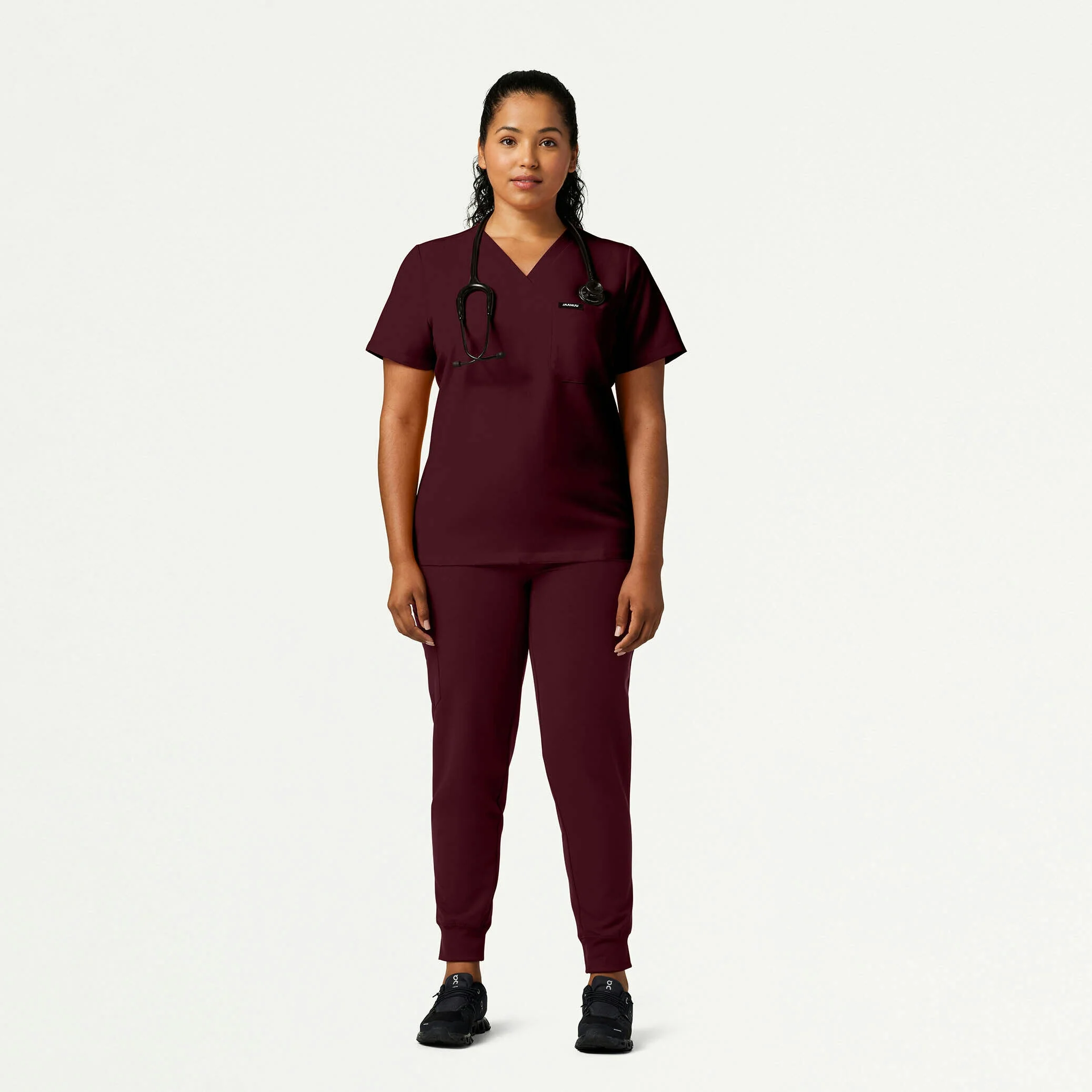 Rhena Slim Essential 1-Pocket Scrub Top - Burgundy - Image 6
