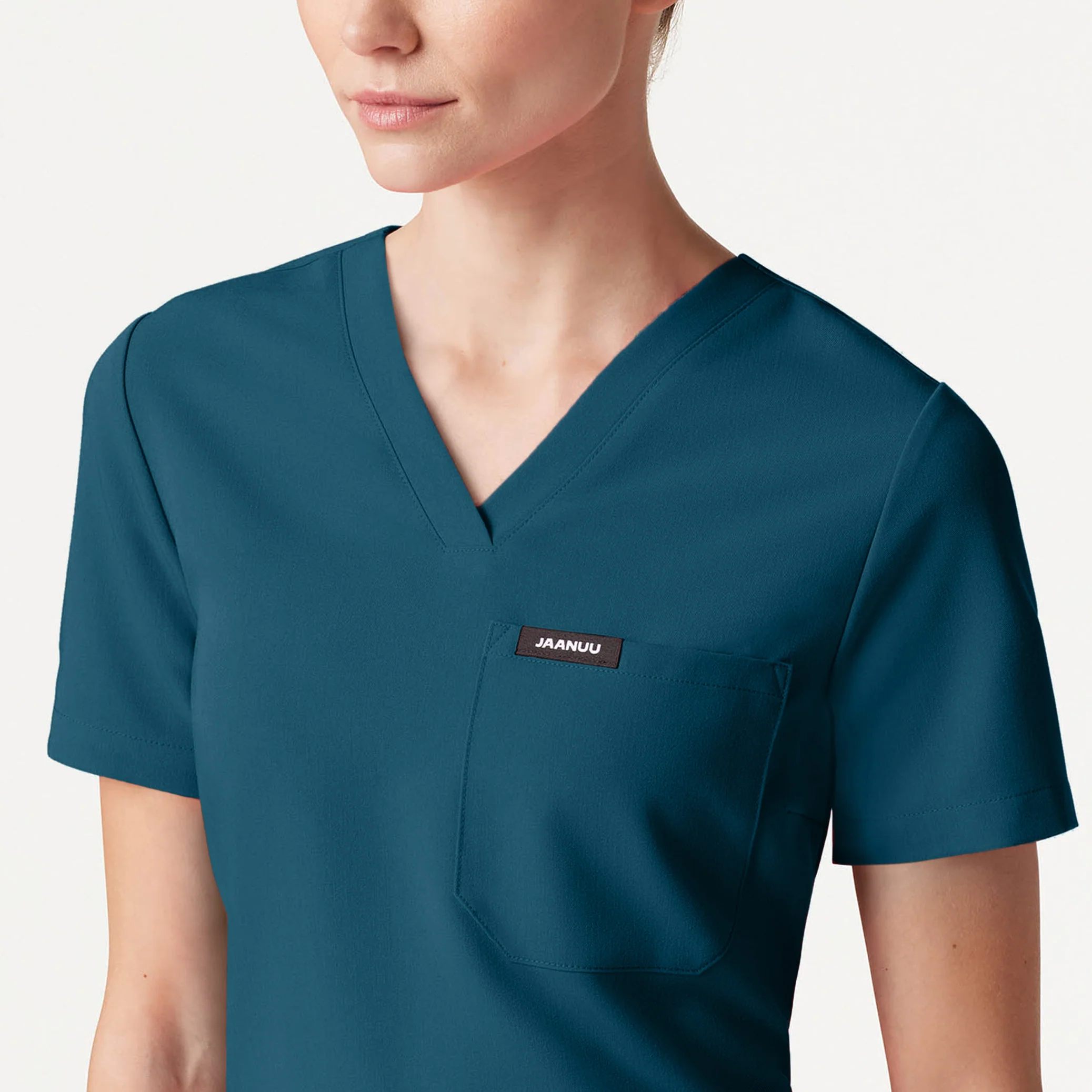 Rhena Slim Essential 1-Pocket Scrub Top - Caribbean Blue - Image 4
