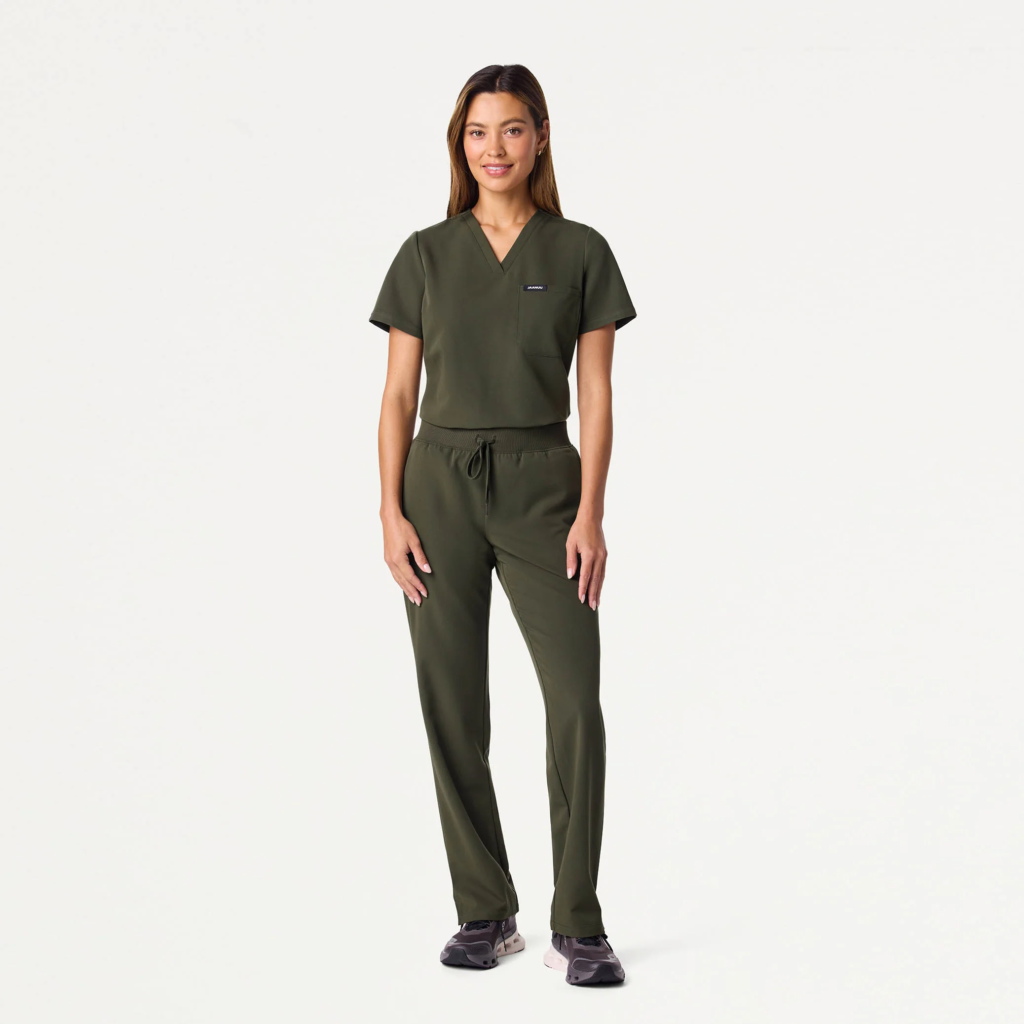 Rhena Slim Essential 1-Pocket Scrub Top - Deep Olive - Image 2