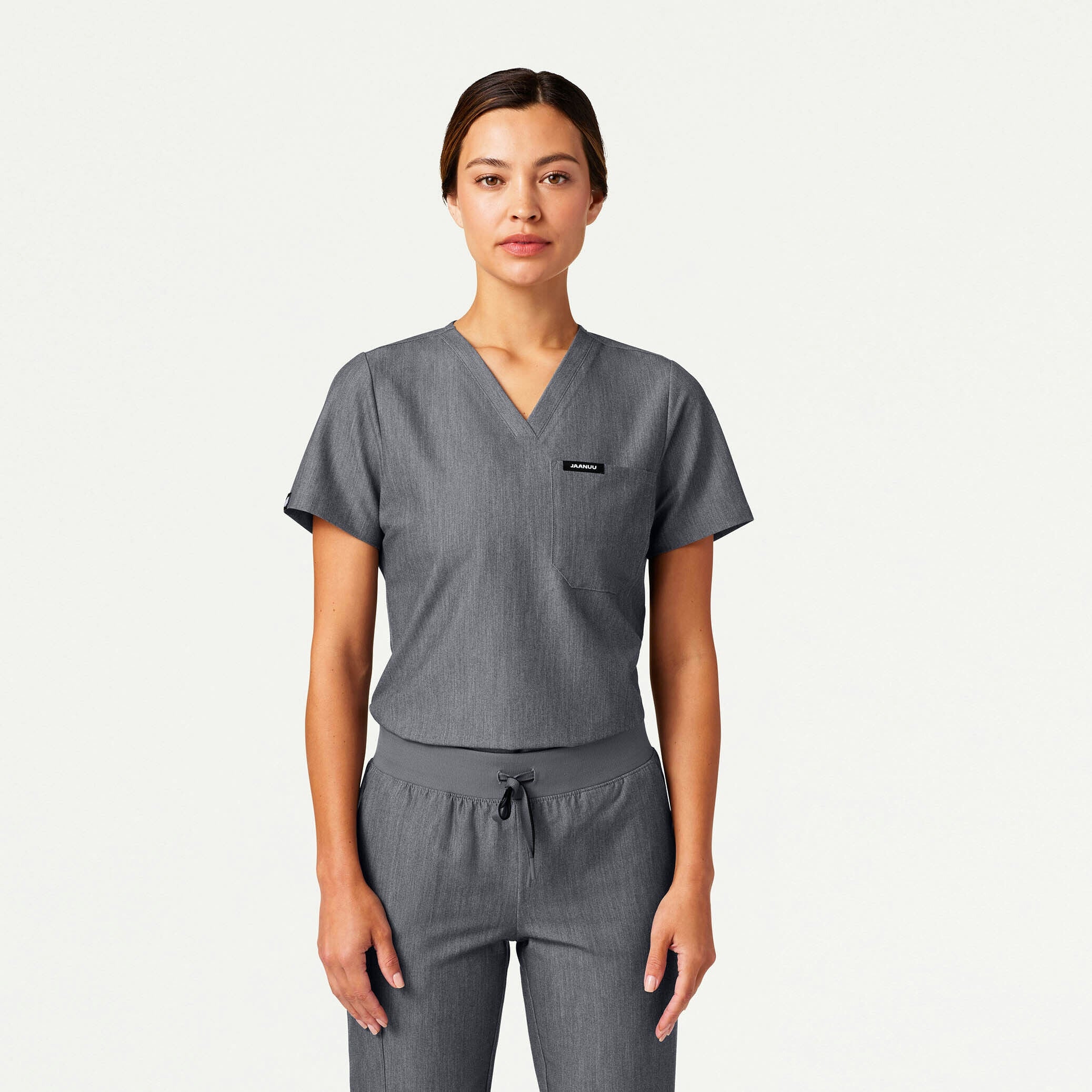 Rhena Slim Essential 1-Pocket Scrub Top - Heather Gray