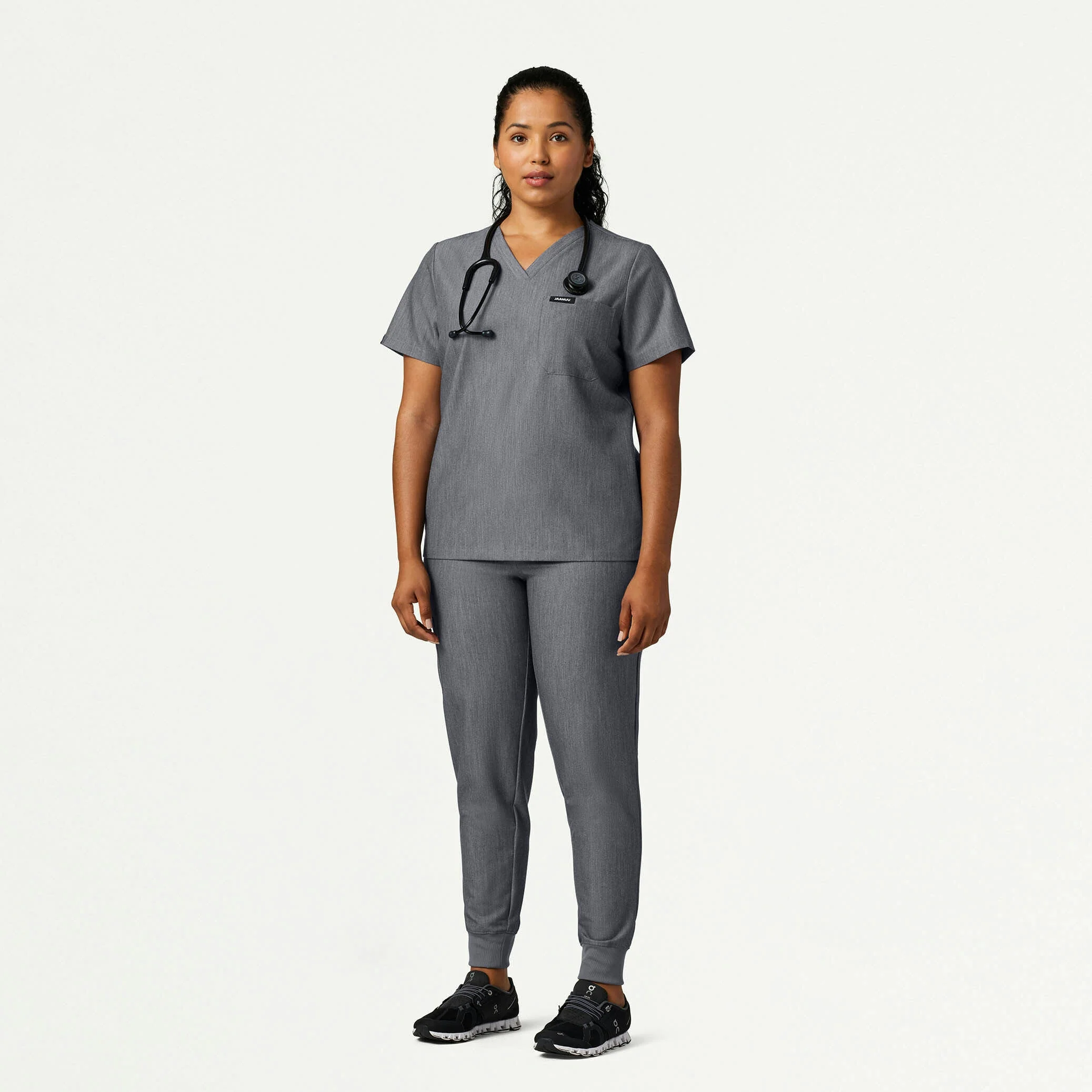 Rhena Slim Essential 1-Pocket Scrub Top - Heather Gray - Image 6