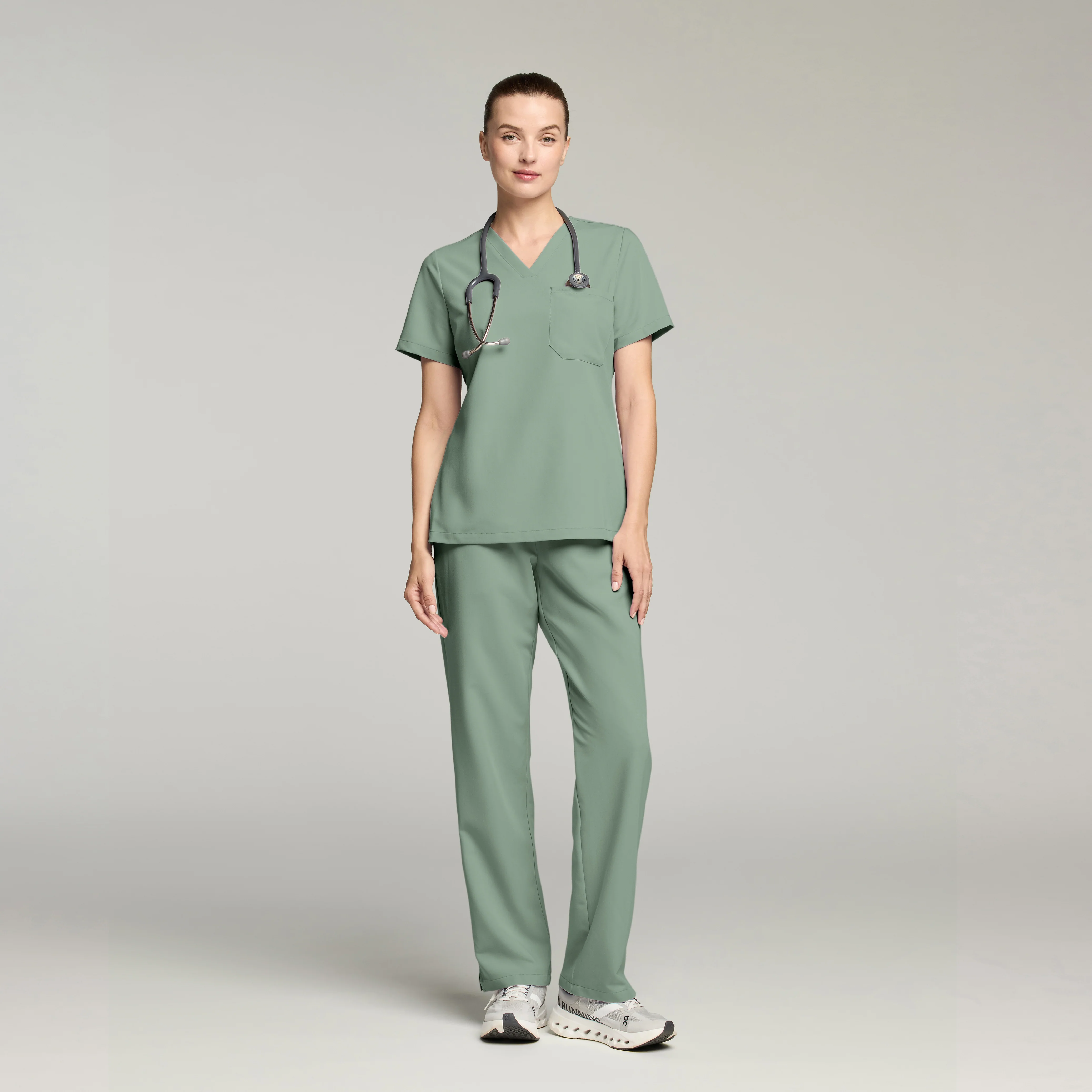 Rhena Slim Essential 1-Pocket Scrub Top - Sage - Image 4