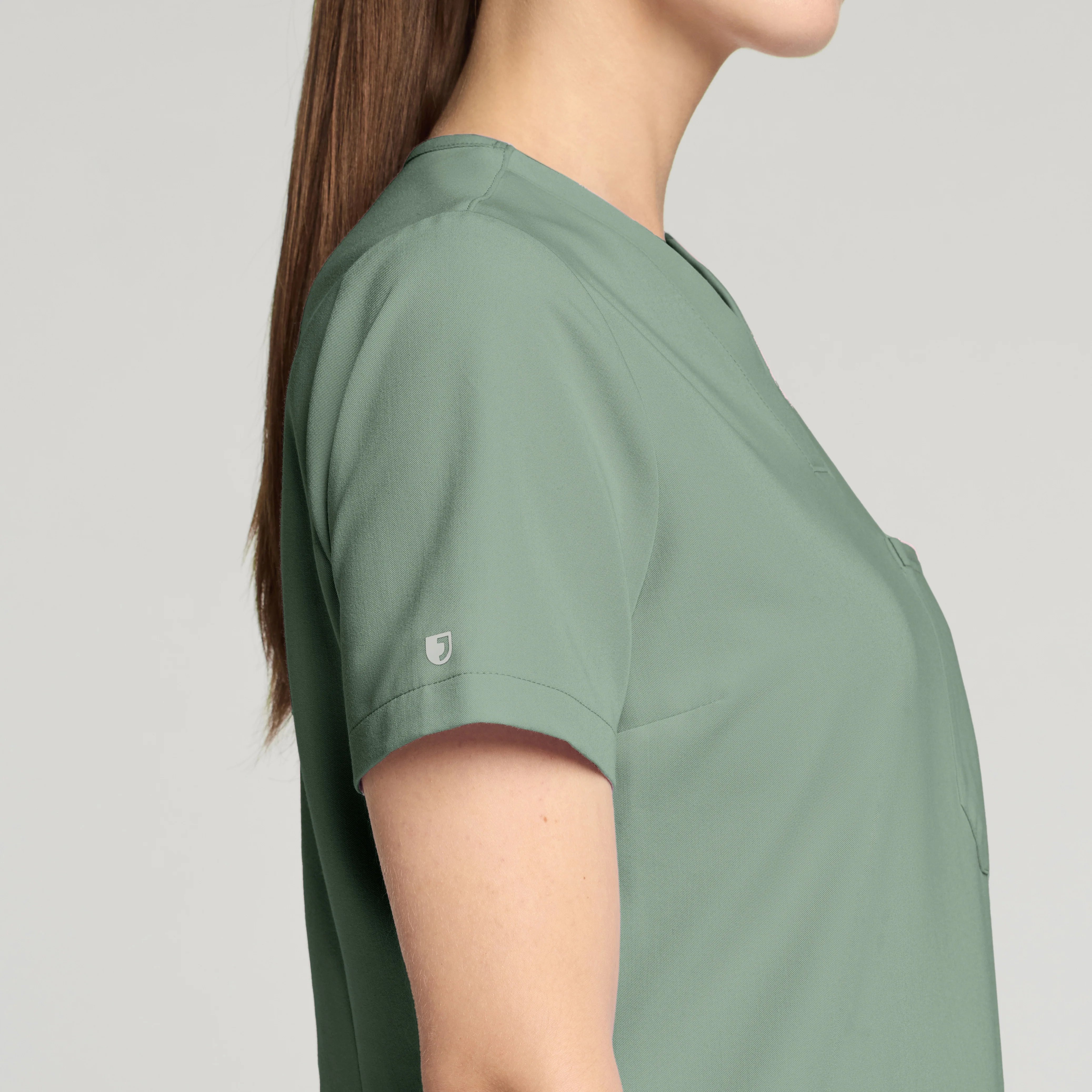 Rhena Slim Essential 1-Pocket Scrub Top - Sage - Image 7