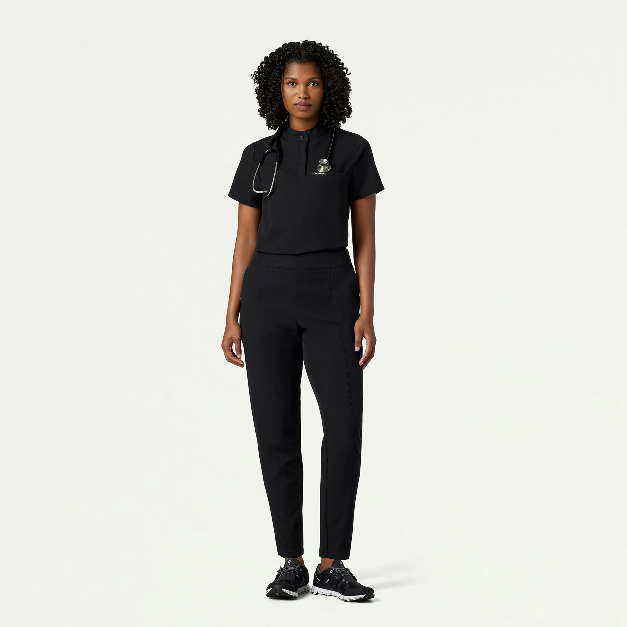 Savi Tuck-In Stand-Collar Scrub Top - Black - Image 2
