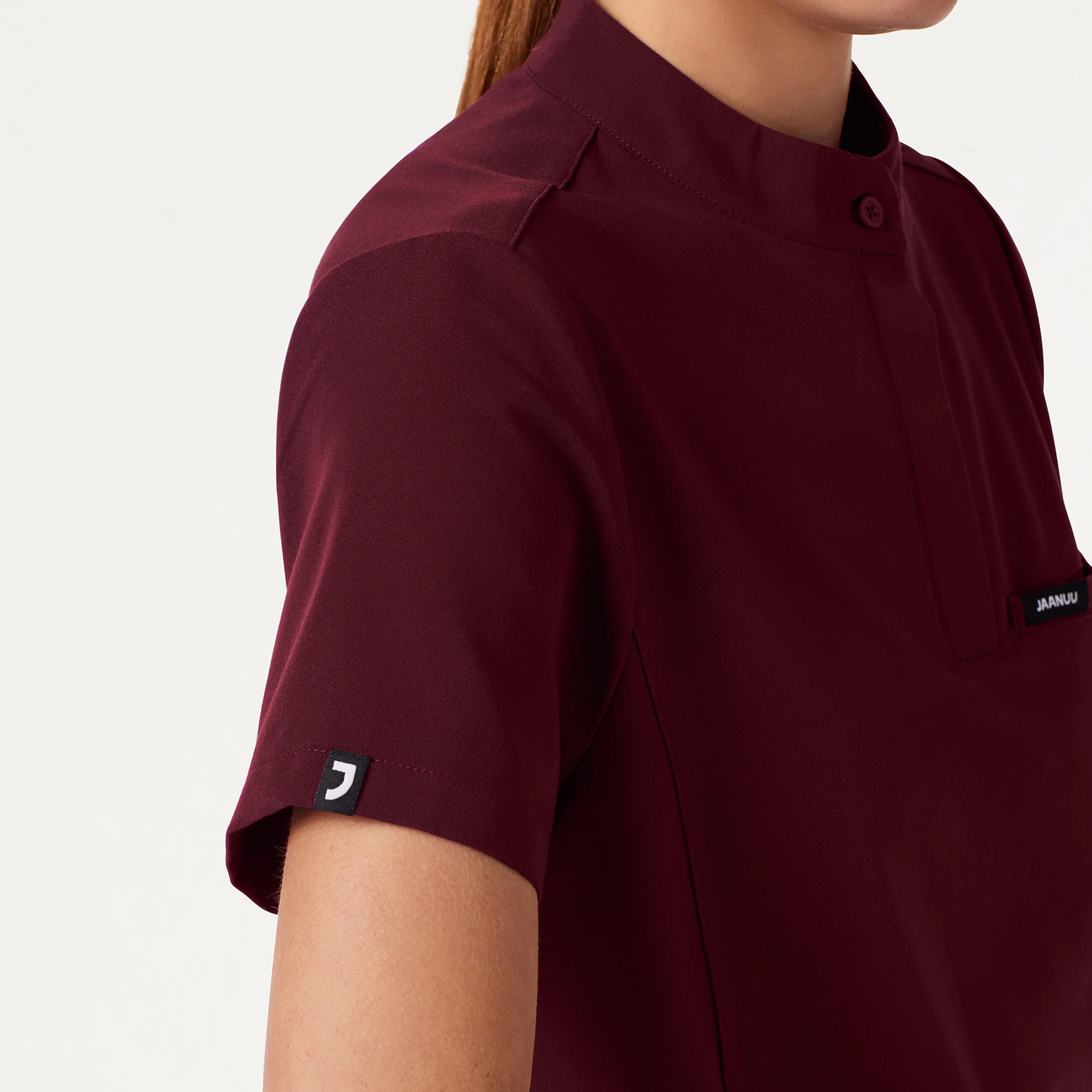 Savi Tuck-In Stand-Collar Scrub Top - Burgundy - Image 5