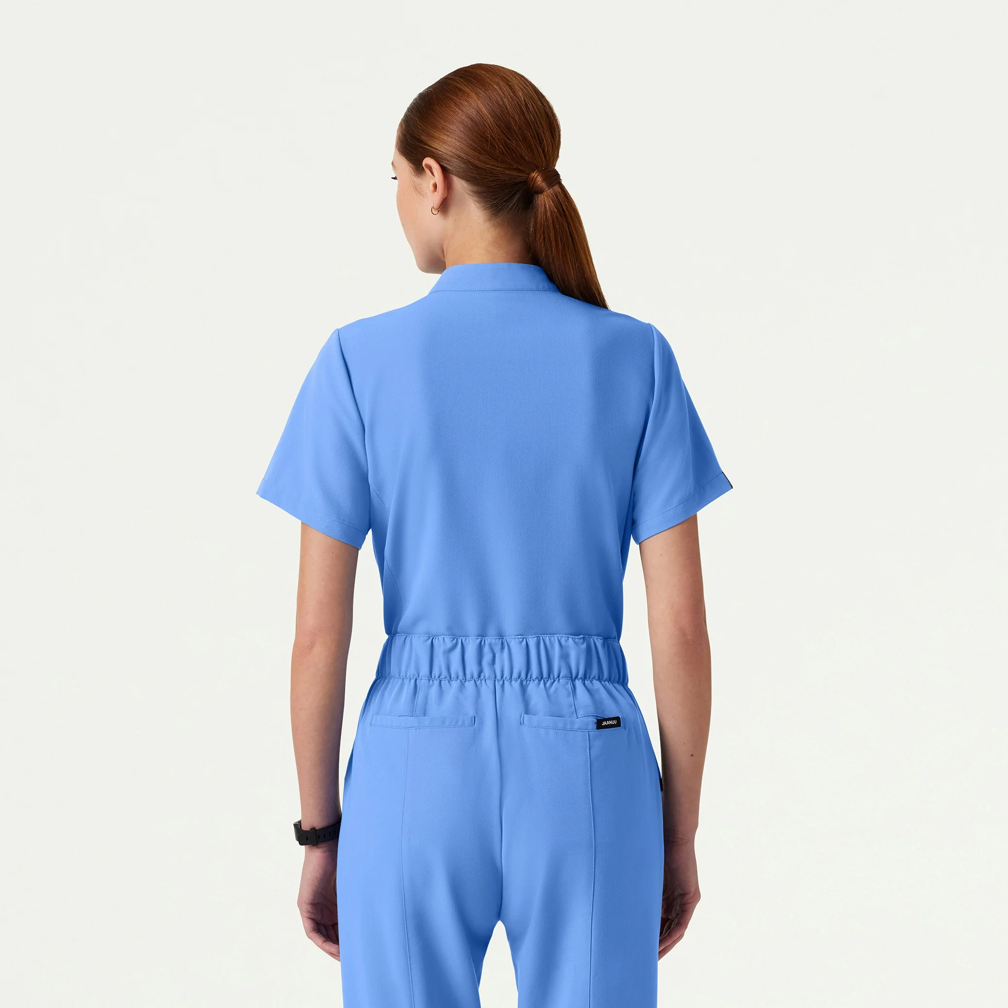 Savi Tuck-In Stand-Collar Scrub Top - Ceil Blue - Image 3