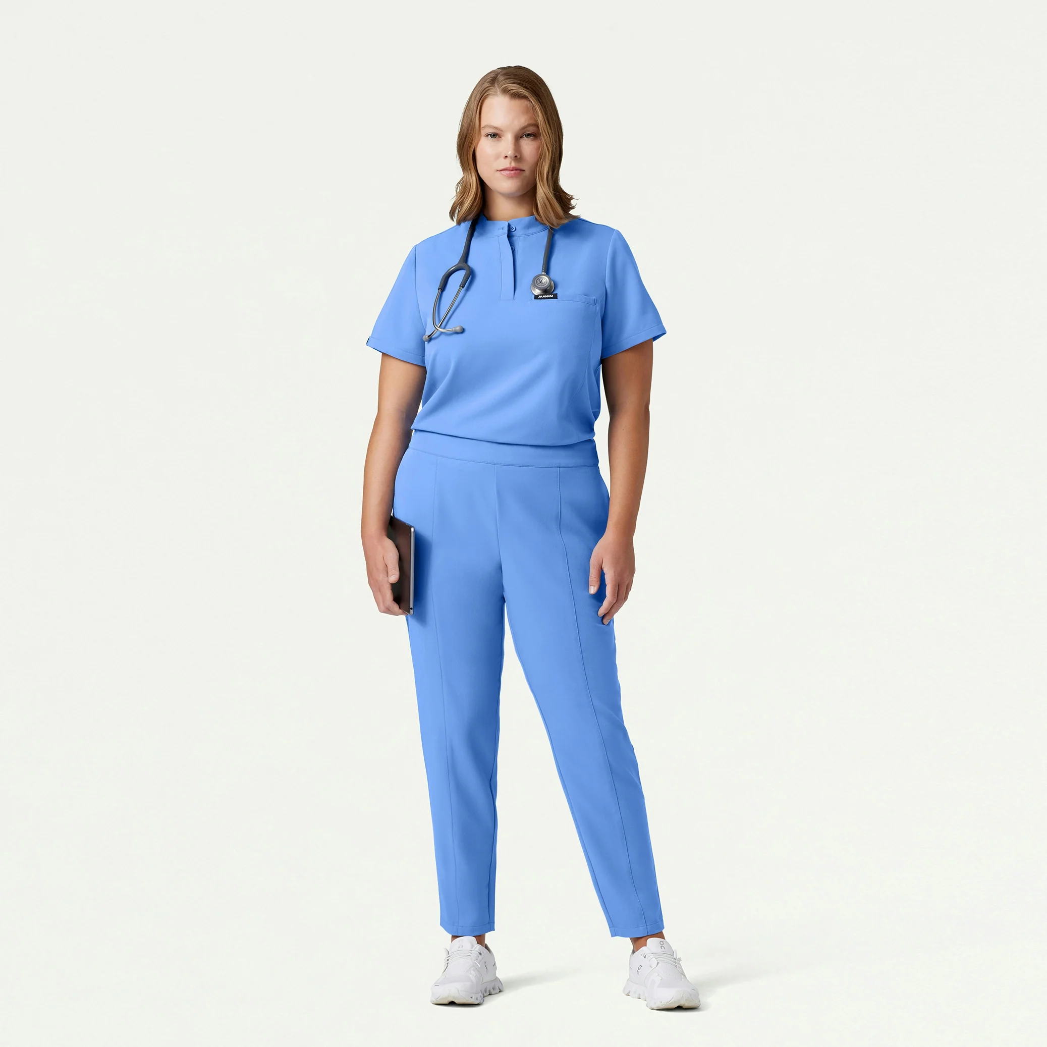 Savi Tuck-In Stand-Collar Scrub Top - Ceil Blue - Image 7