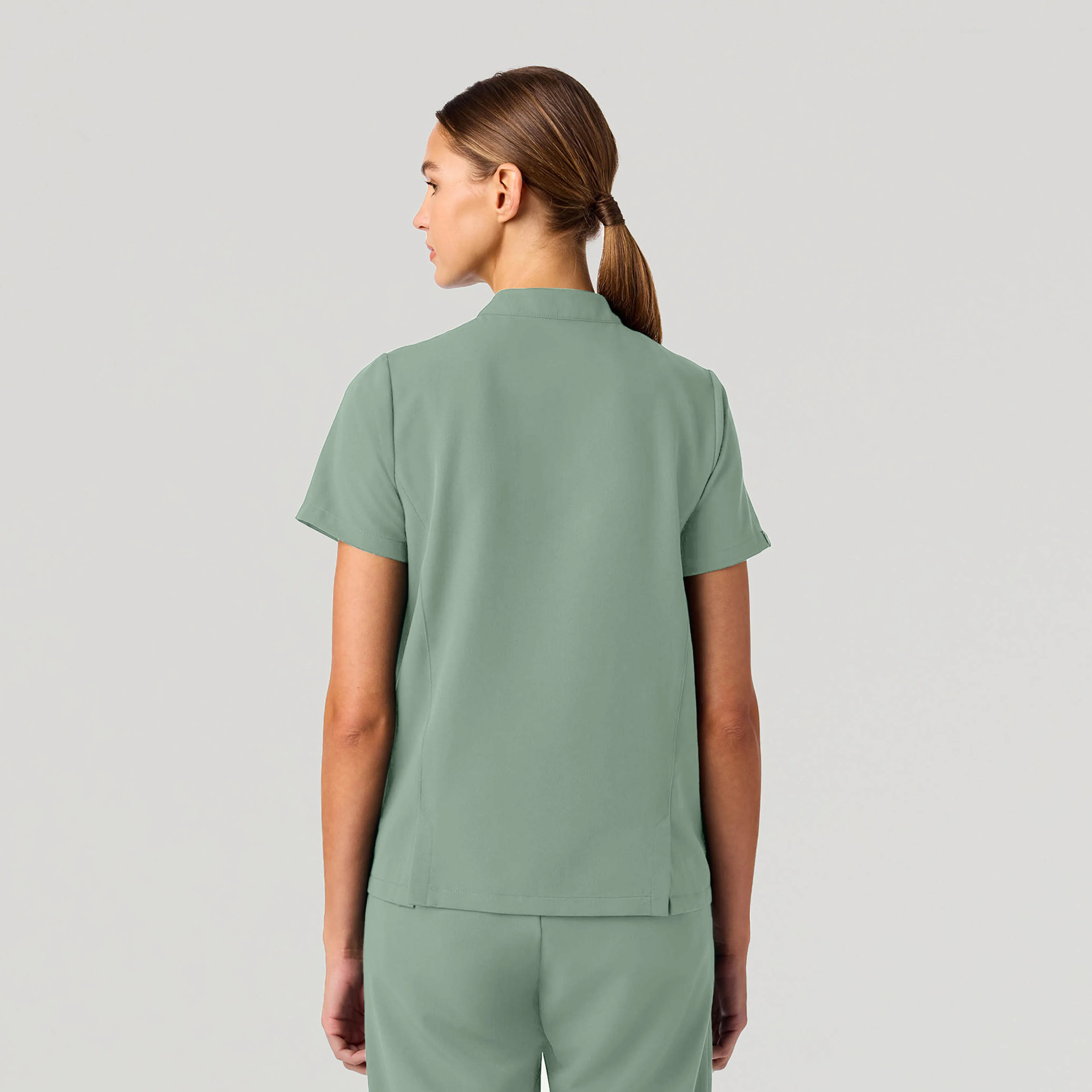 Savi Tuck-In Stand-Collar Scrub Top - Sage - Image 5