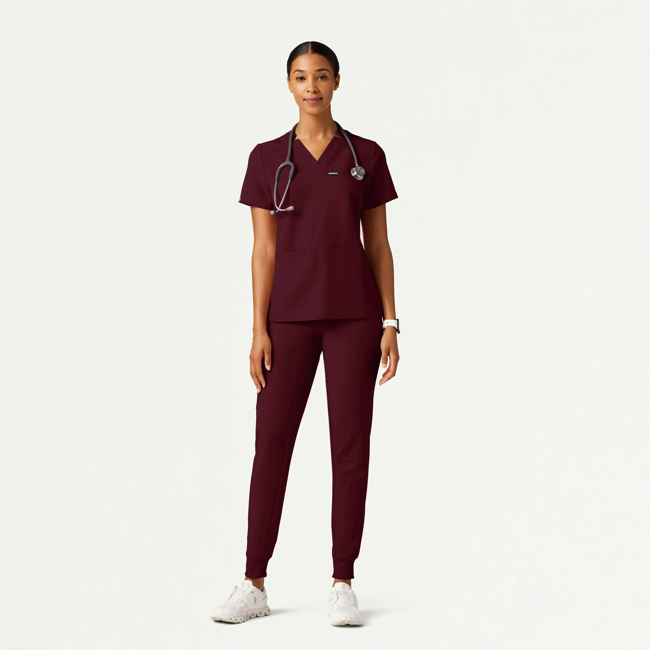 Silex Slim Knit-Waist Scrub Jogger - Burgundy - Image 2