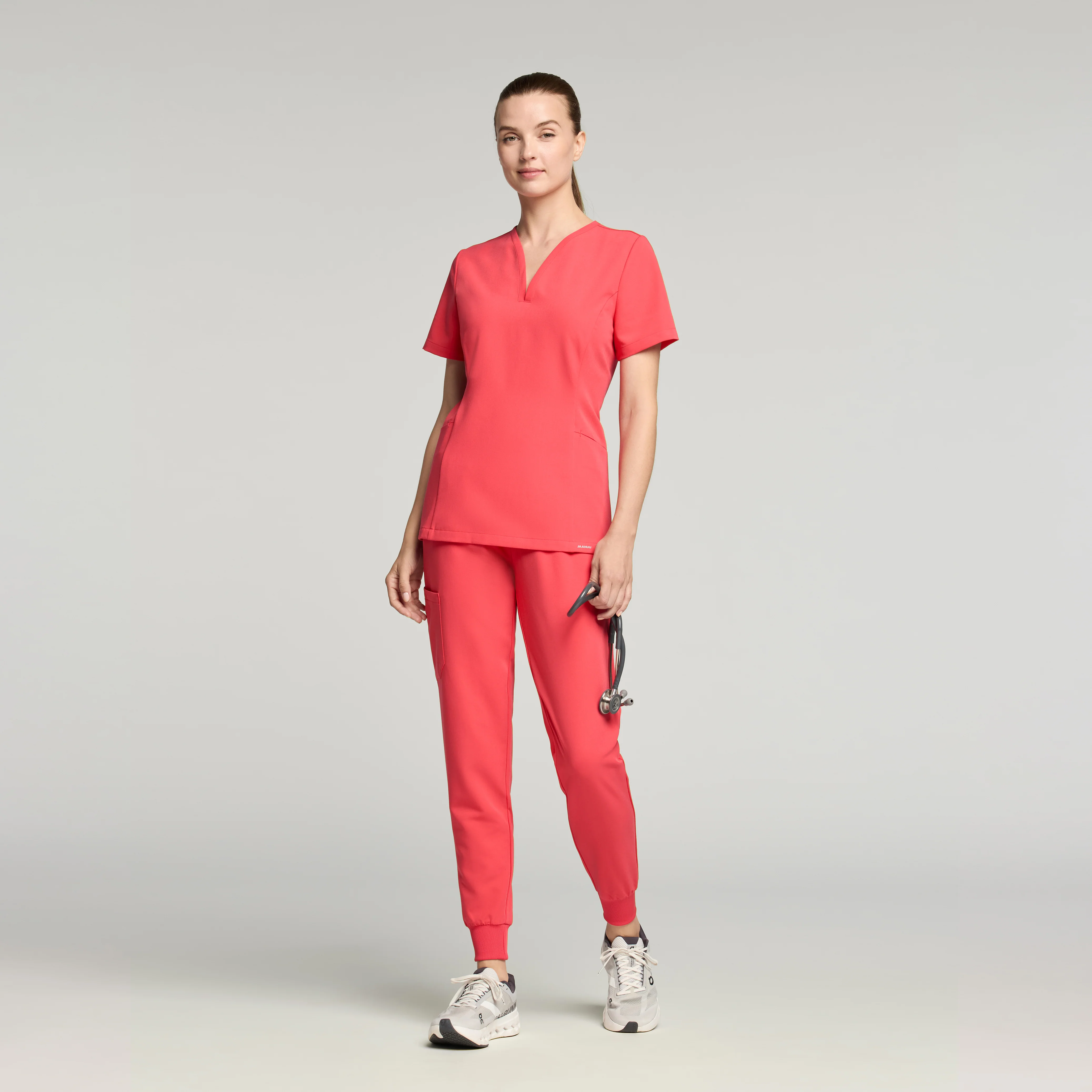 Silex Slim Knit-Waist Scrub Jogger - Coral - Image 2