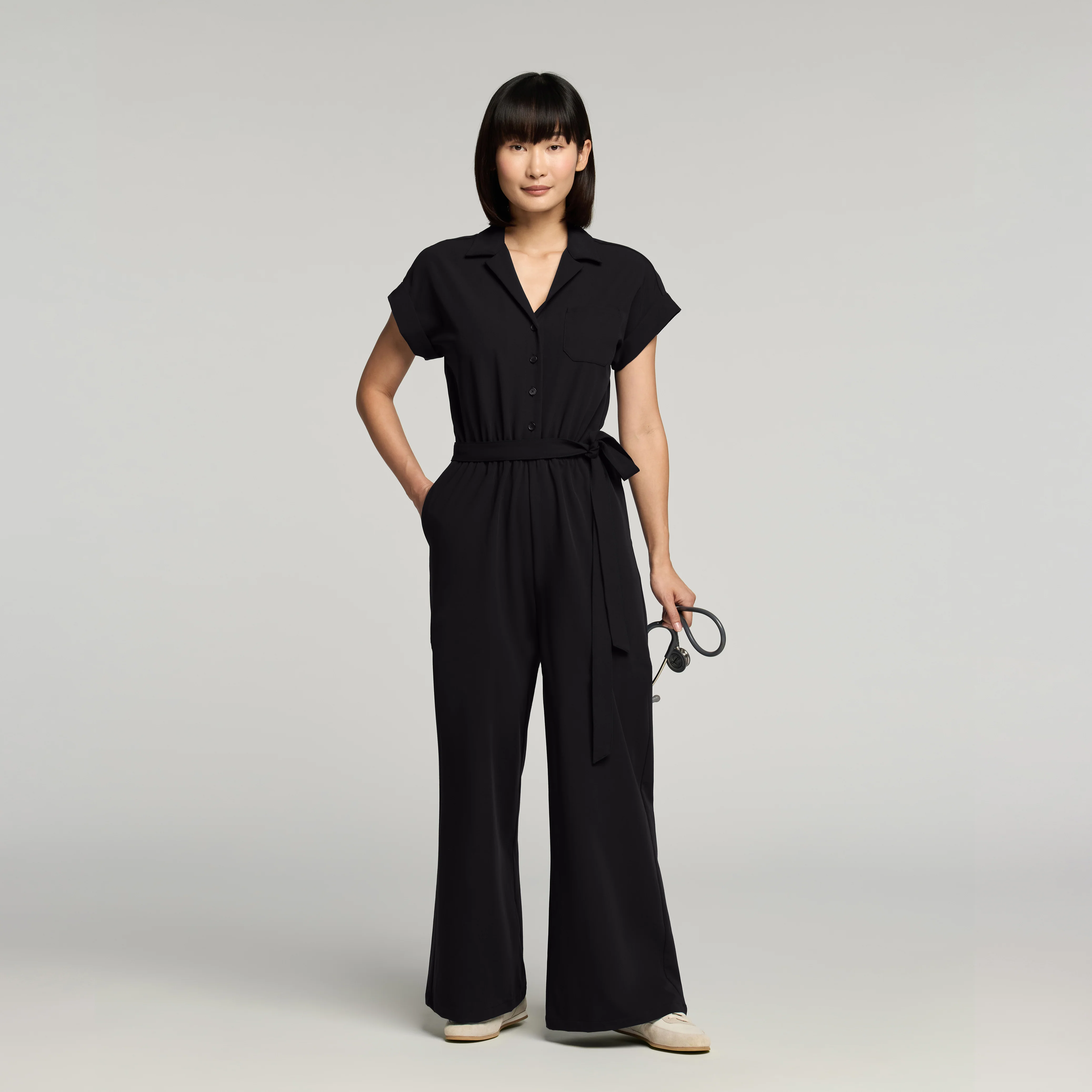 The Wide-Leg Scrub Jumpsuit - Black