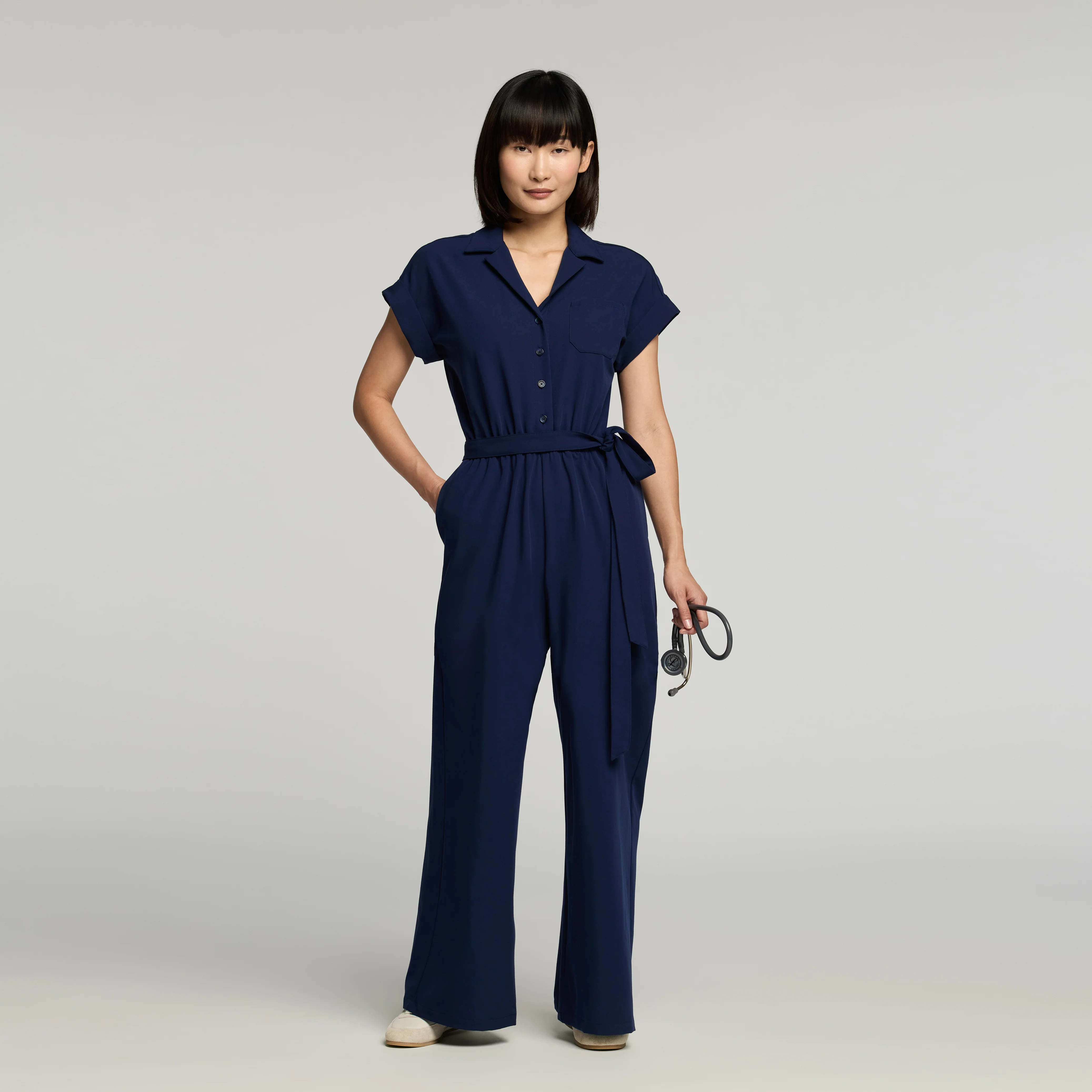 The Wide-Leg Scrub Jumpsuit - Midnight Navy