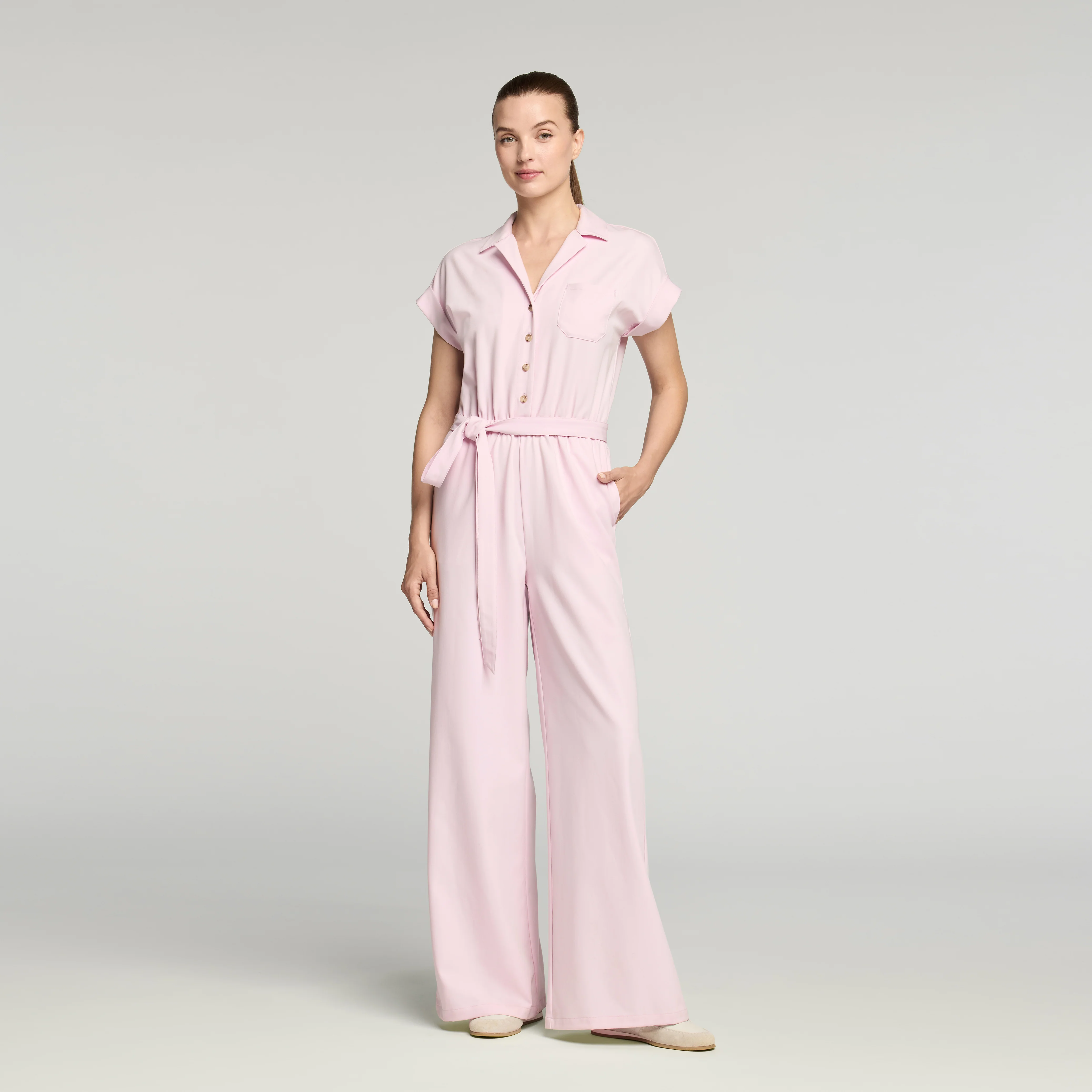 The Wide-Leg Scrub Jumpsuit - Rose Quartz - Image 2