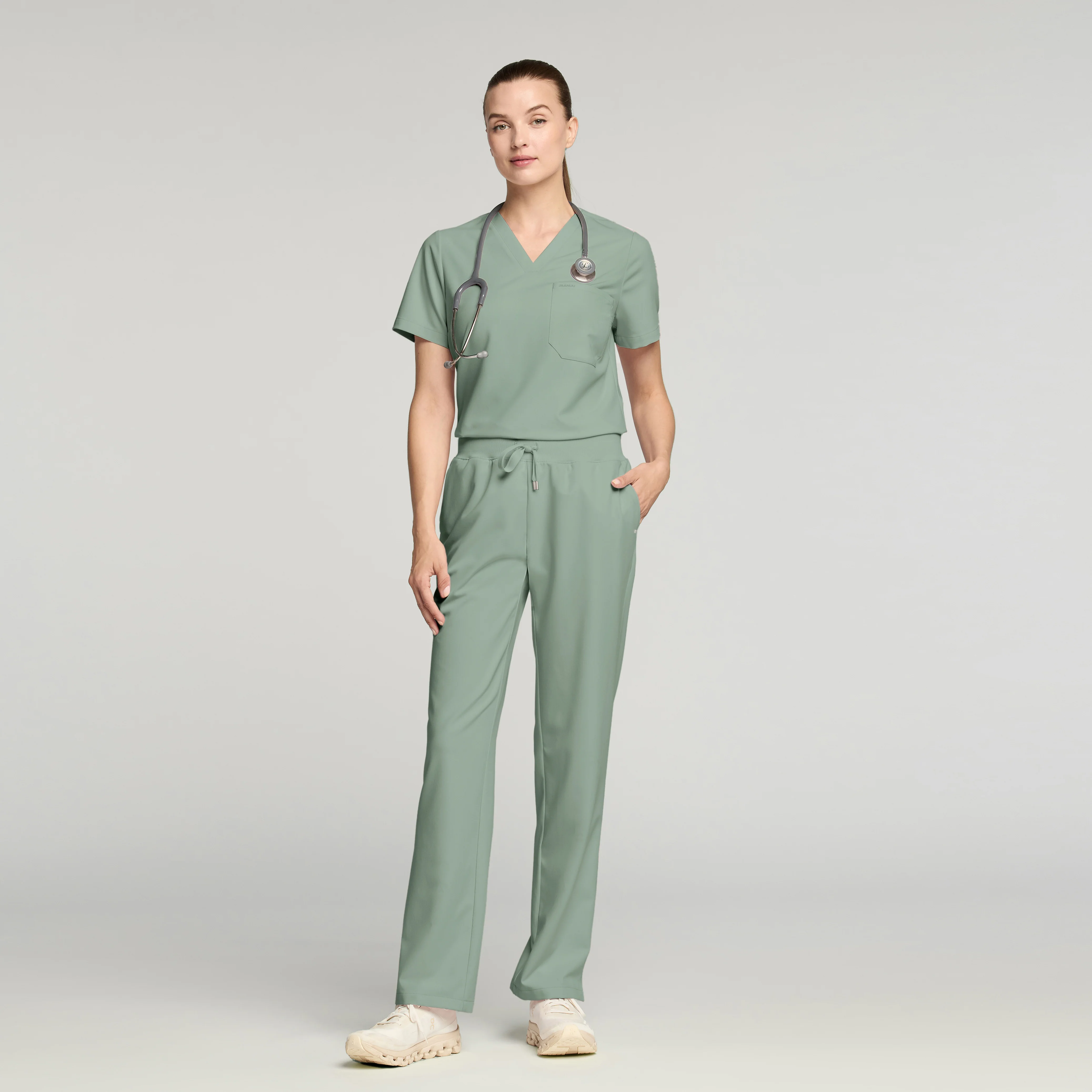 Xenos Essential Knit-Waist Scrub Pant - Sage - Image 4