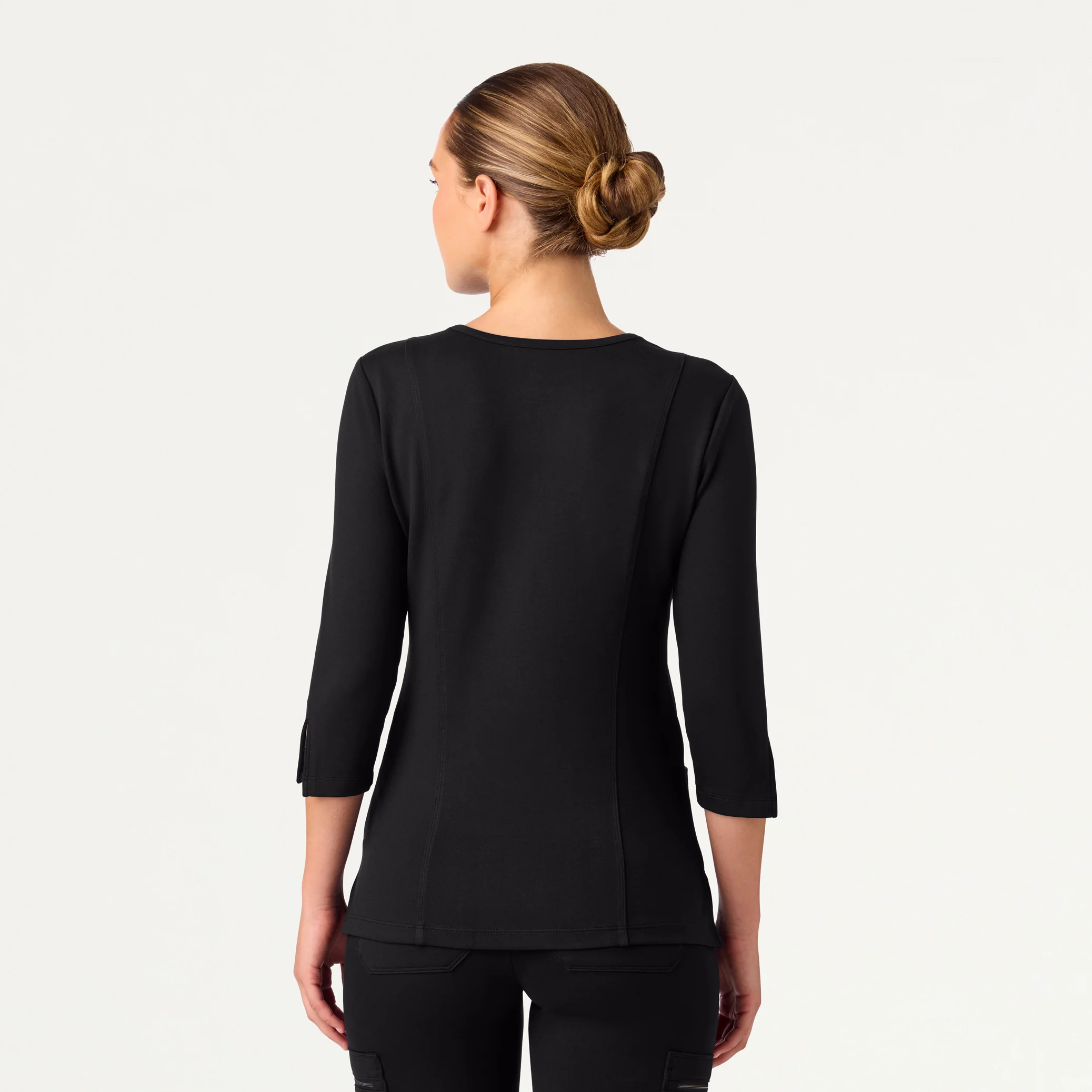 Zoe Slim 3/4-Sleeve UltraSOFT™ Scrub Top - Black - Image 3